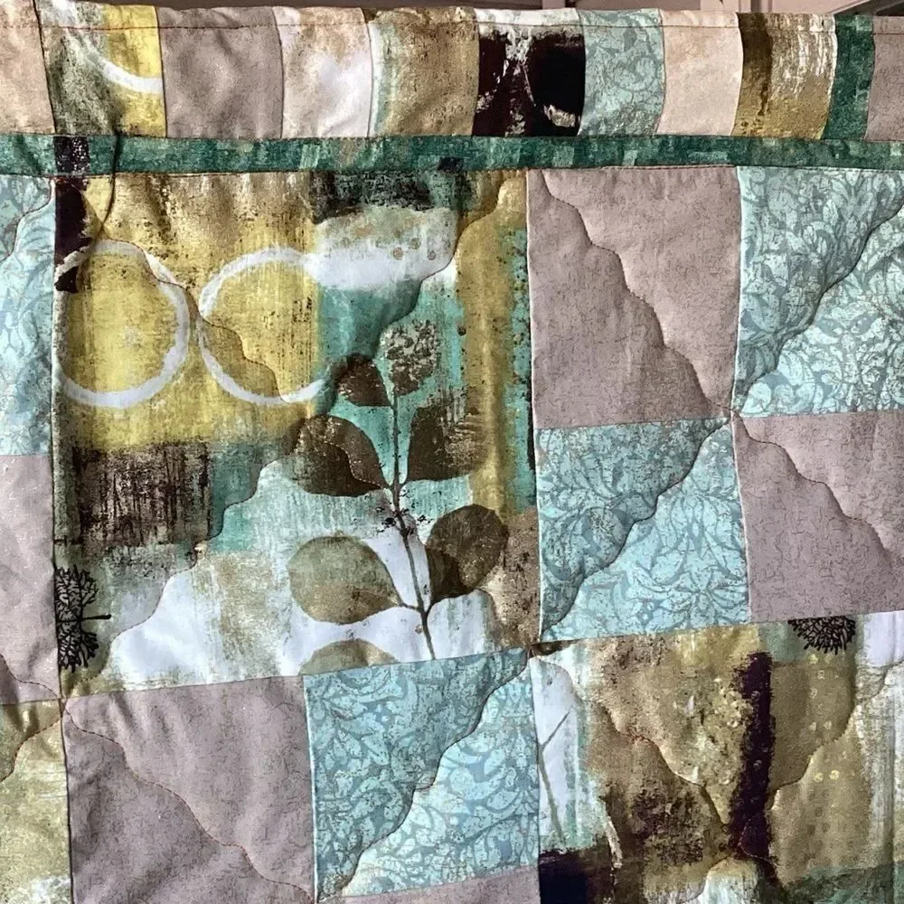 NWT Hand Crafted Greens and Golds Nature Prints Lap Quilt